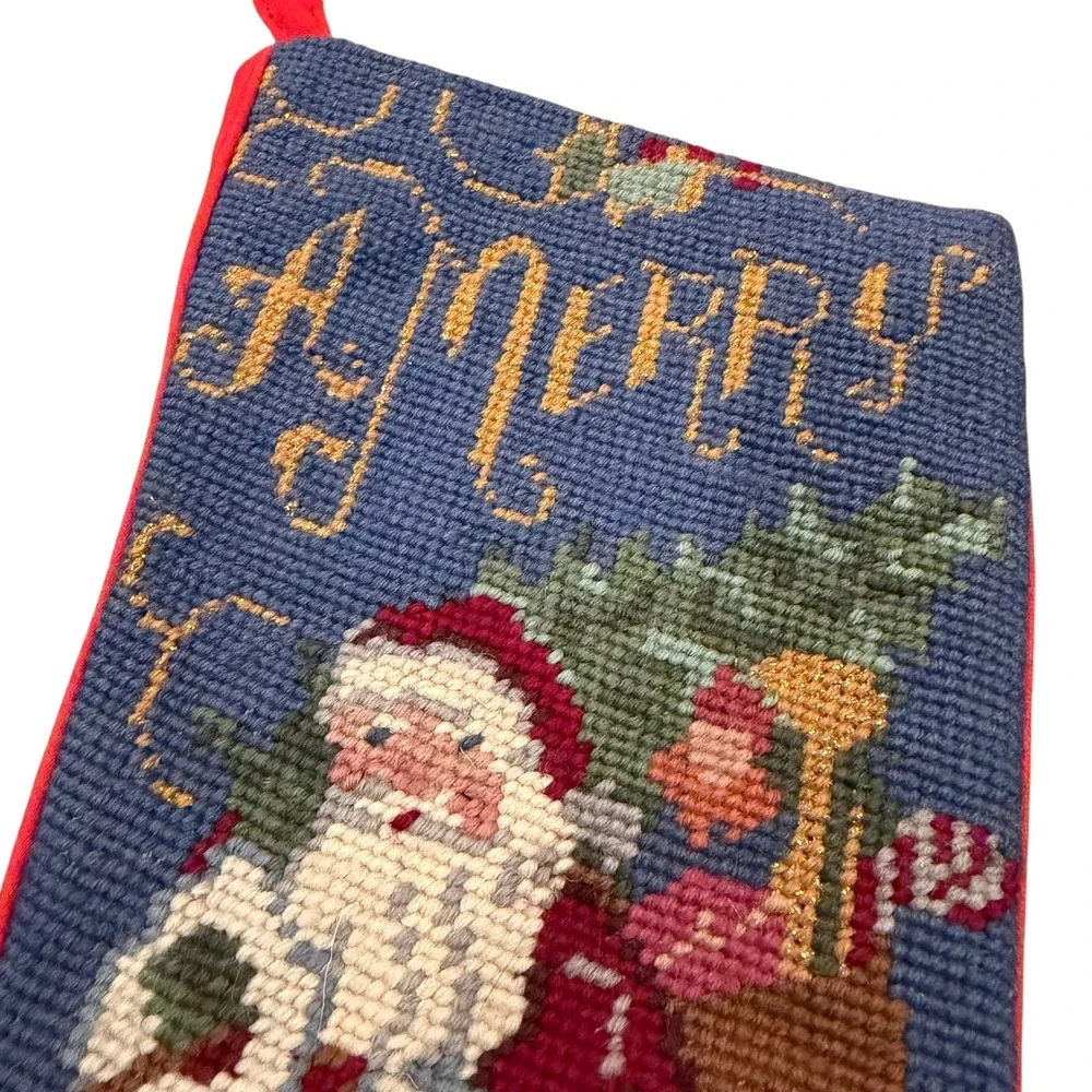 Unbranded Needlepoint Christmas Stocking Santa Claus Red Blue Gold Saint Nick‎